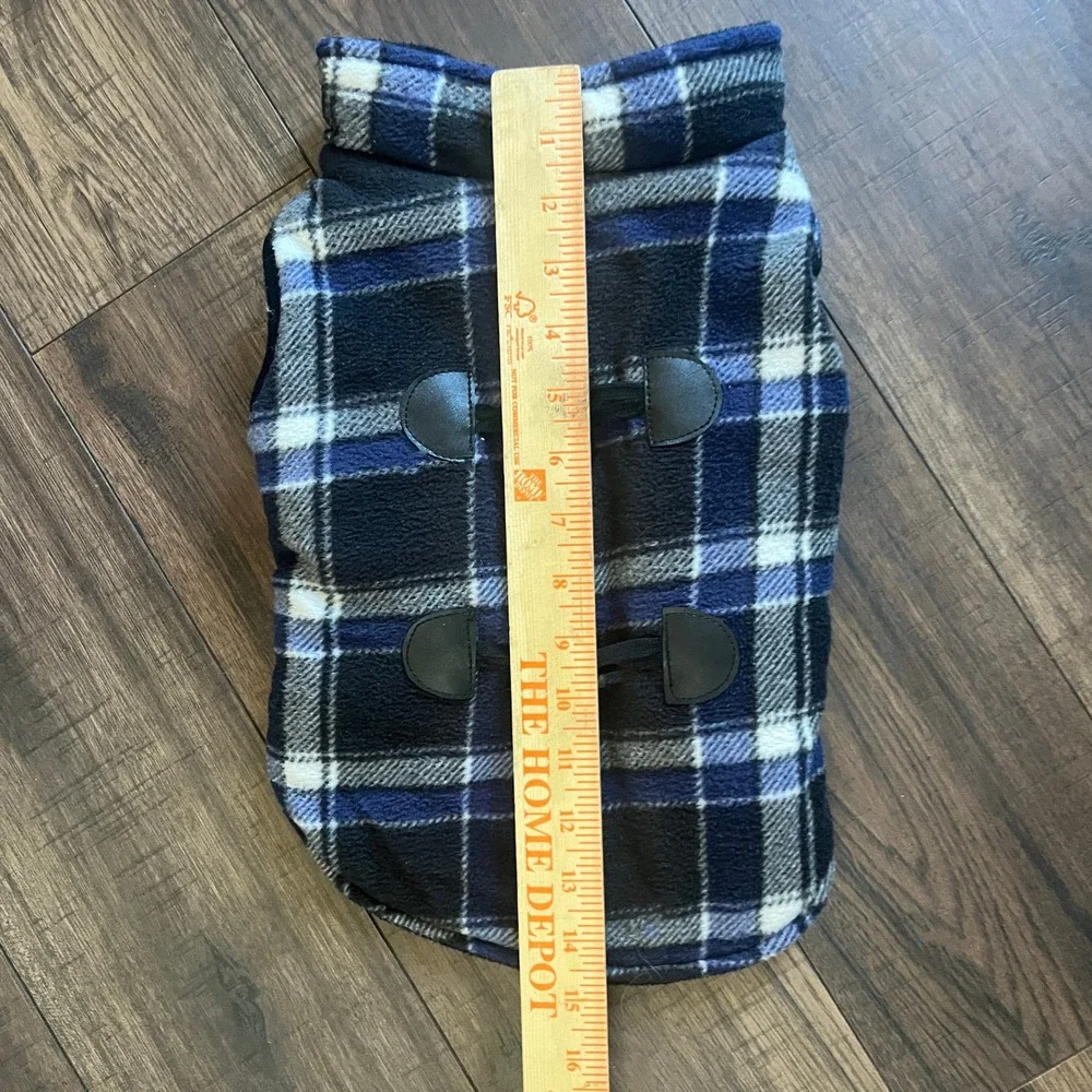 Fashion Pet Apparel Fleece Winter Dog Coat Jacket Blue Black Plaid Medium